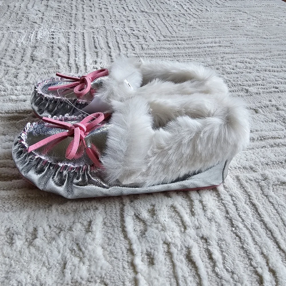 New! J.Crew K2 2 Crewcuts Girls Metallic Lodge Moccasins Slippers Shoes NWT